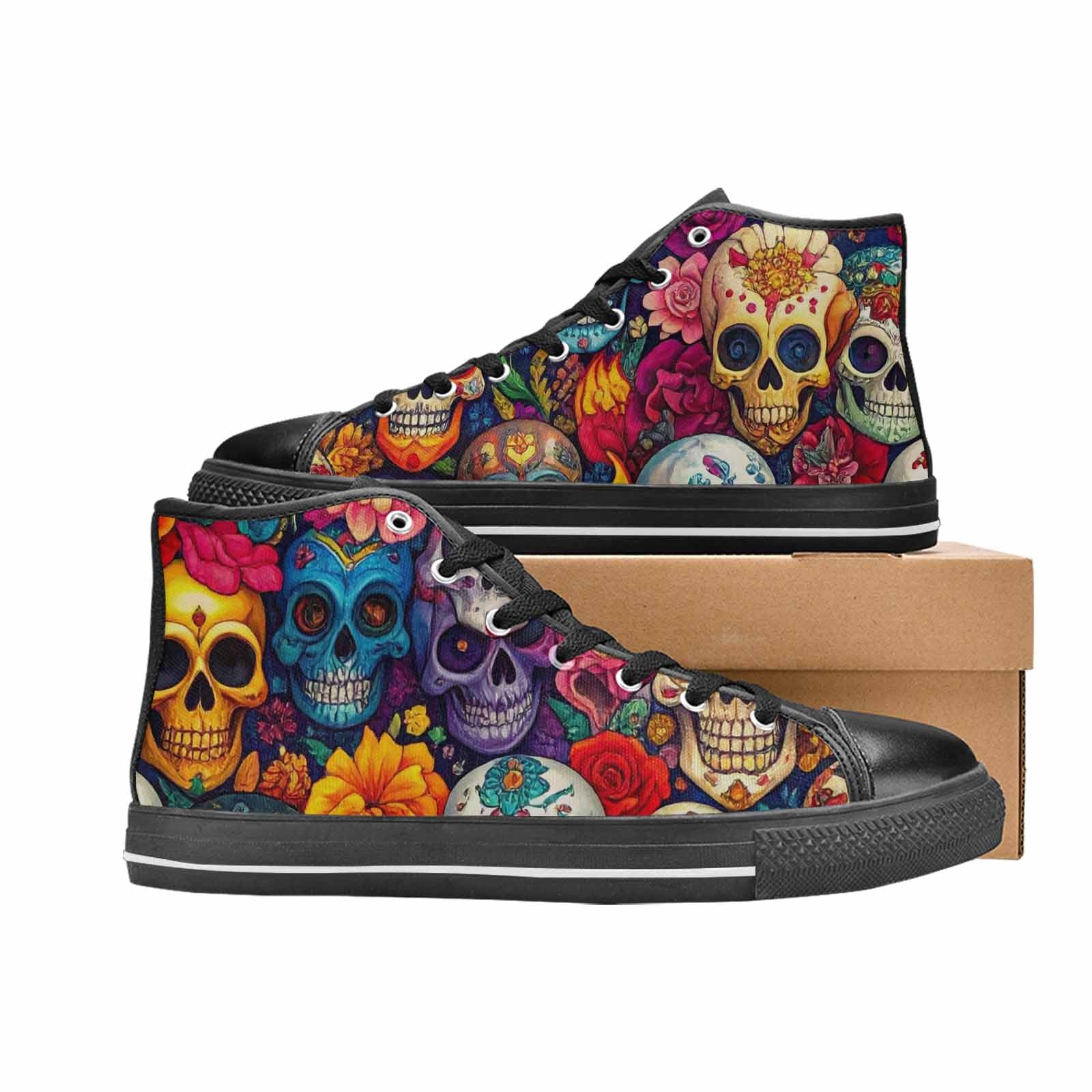 WOMEN'S Skull High Top Canvas Grunge Sneakers