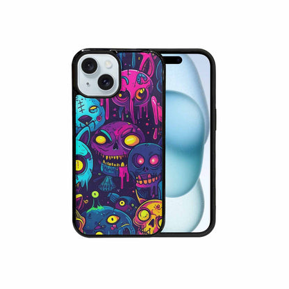iPhone 15 Case — Mixed Toxic Glow Creature Pattern Hundreds, Custom Designed Case Cover