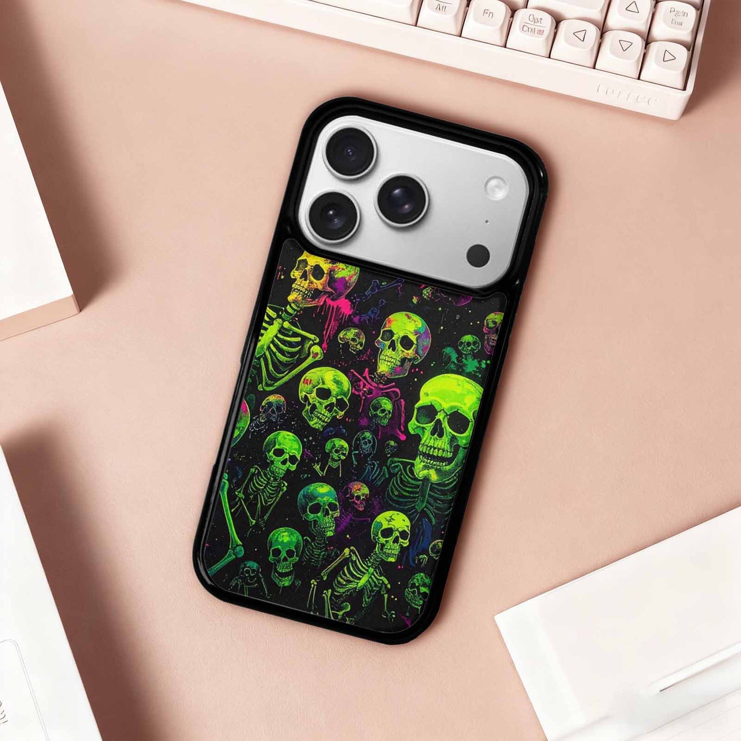 iPhone 17 Pro Case — Skeletons Neon Green Glow Skeletons Original, Custom Art Phone Cover