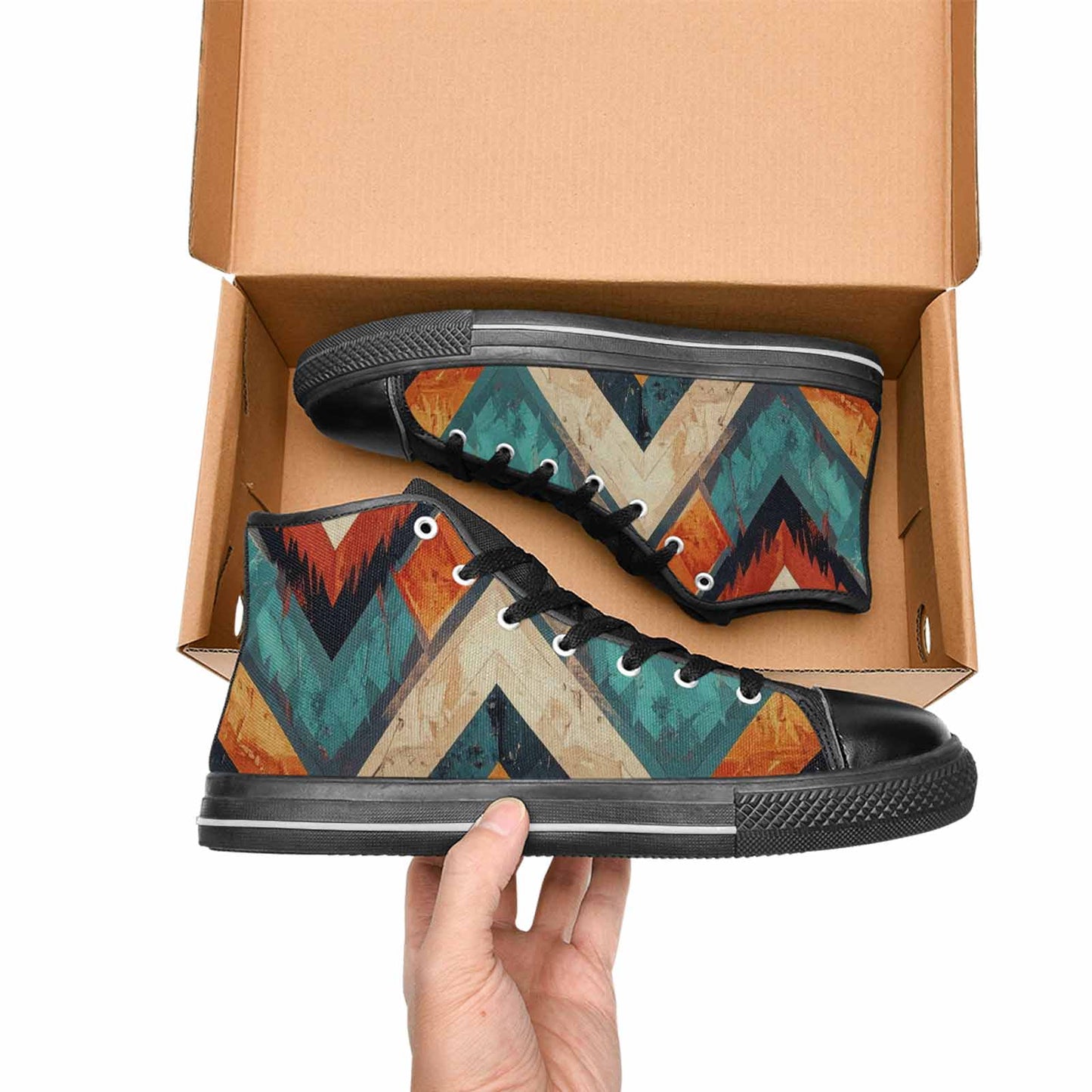 MEN'S Southwestern Geometric Diamond High Top Canvas Vibrant Chaos Sneakers