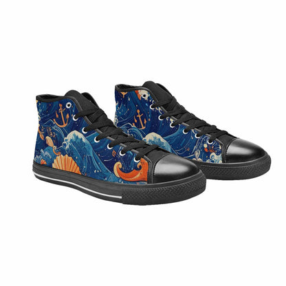WOMEN'S Ocean Wave High Top Canvas Cottagecore Custom Shoes