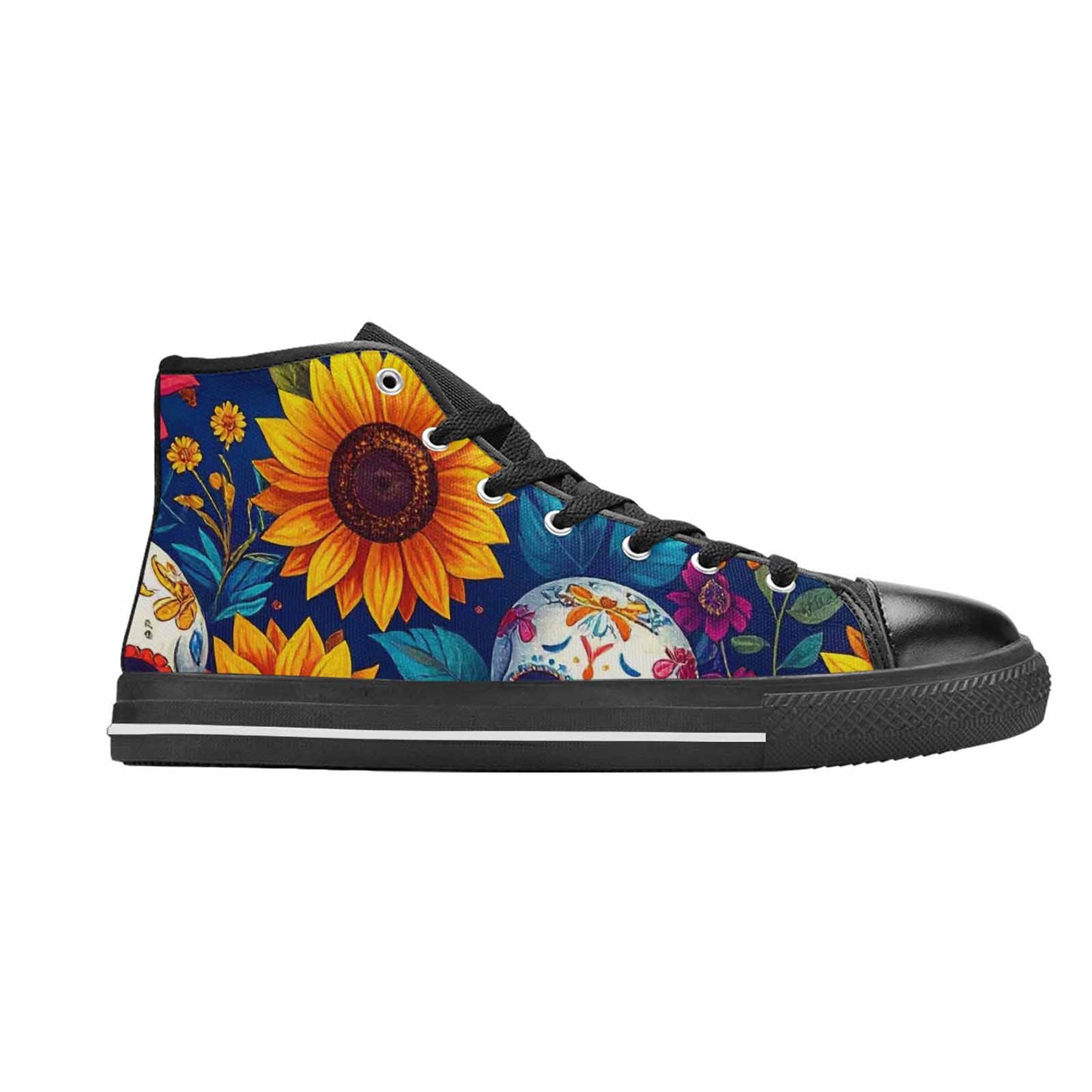 MEN'S Sunflower Skulls Print High Top Canvas Neon Fantasy Custom Shoes