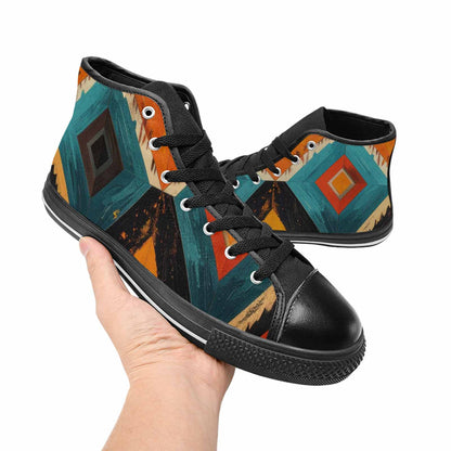 WOMEN'S Southwestern Geometric Diamond High Top Canvas Wallpaper Art Sneakers