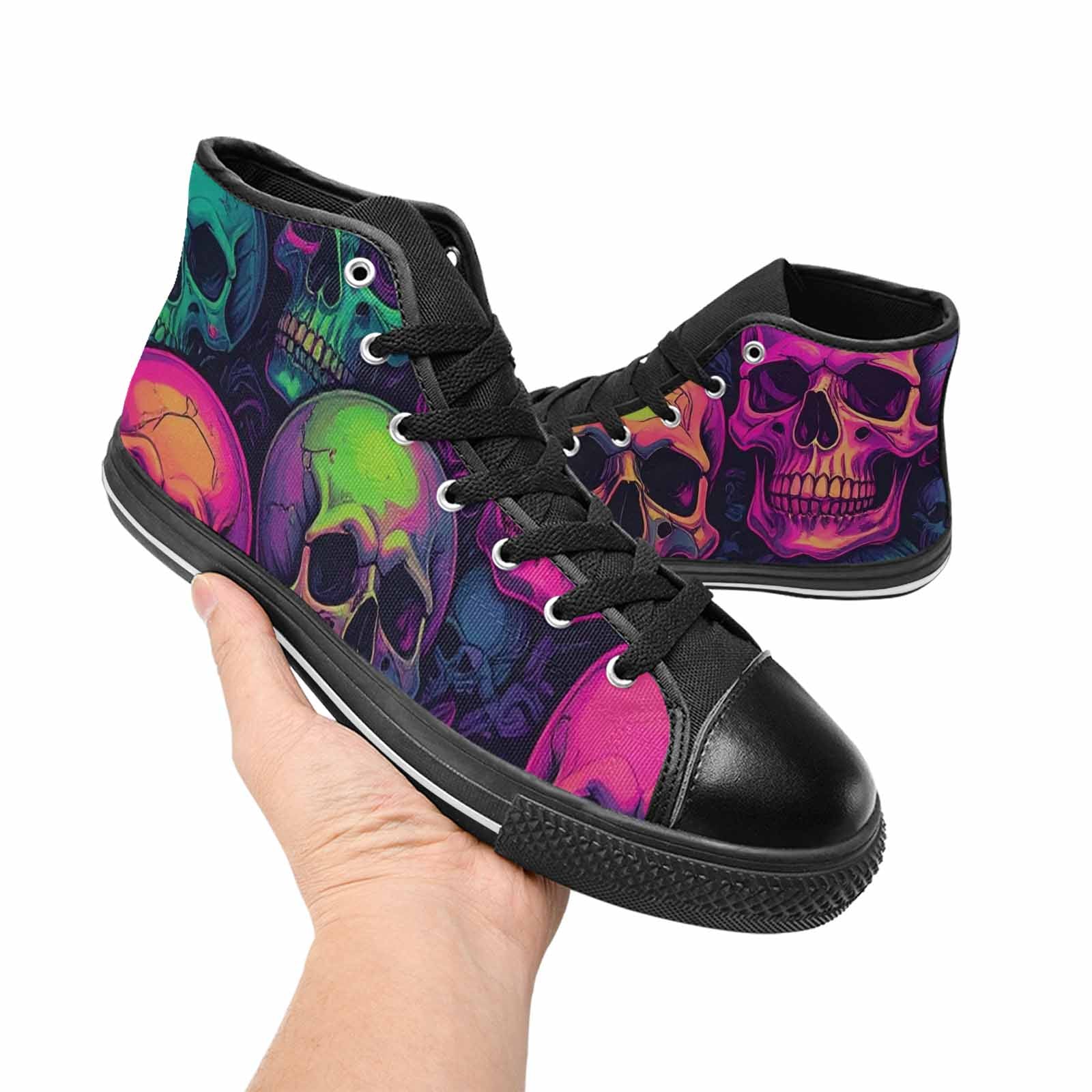 WOMEN'S Skulls - Neon High Top Canvas Cottagecore Custom Sneakers