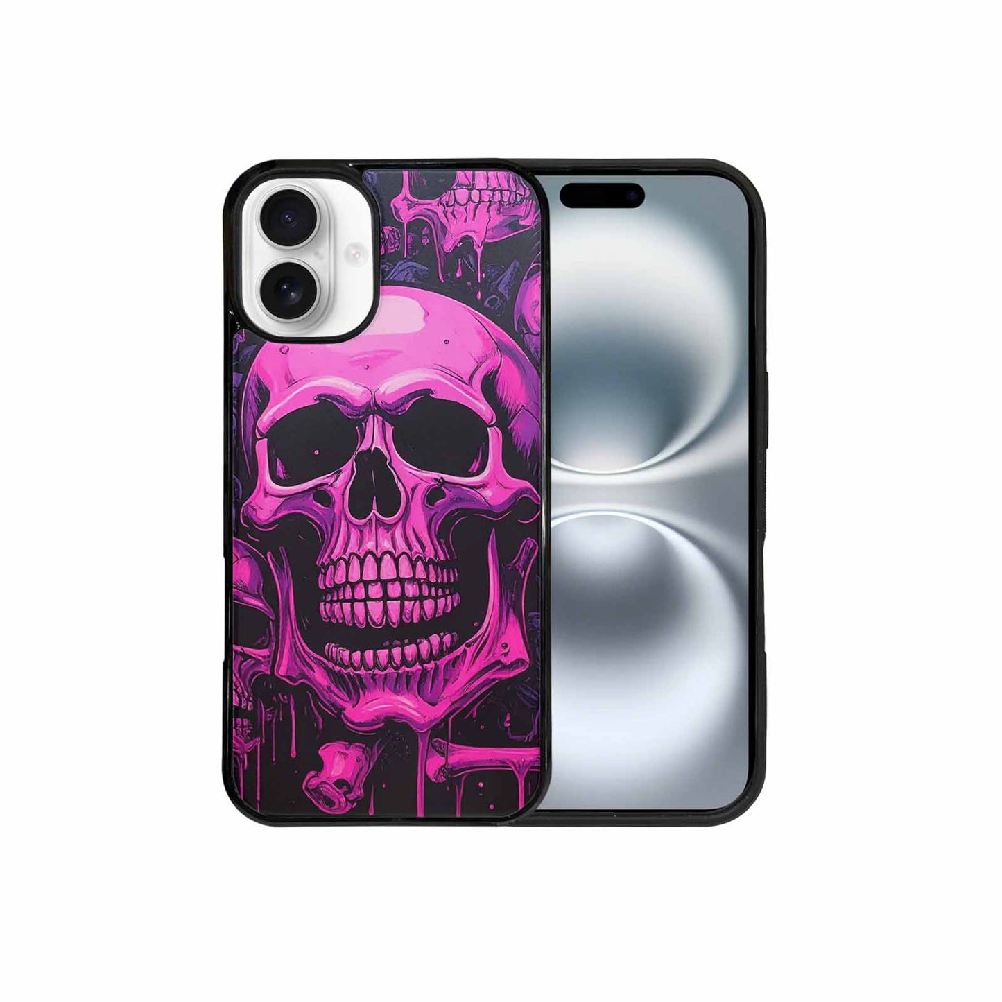 iPhone 16 Plus Case — Pink Purple Skeletons Neon Drip Melting, Custom Print Case Cover