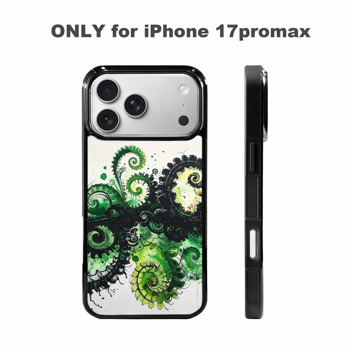 iPhone 17 Pro Max Case — Black &amp; Green Ink Tie Dye, Custom Designed Case Cover
