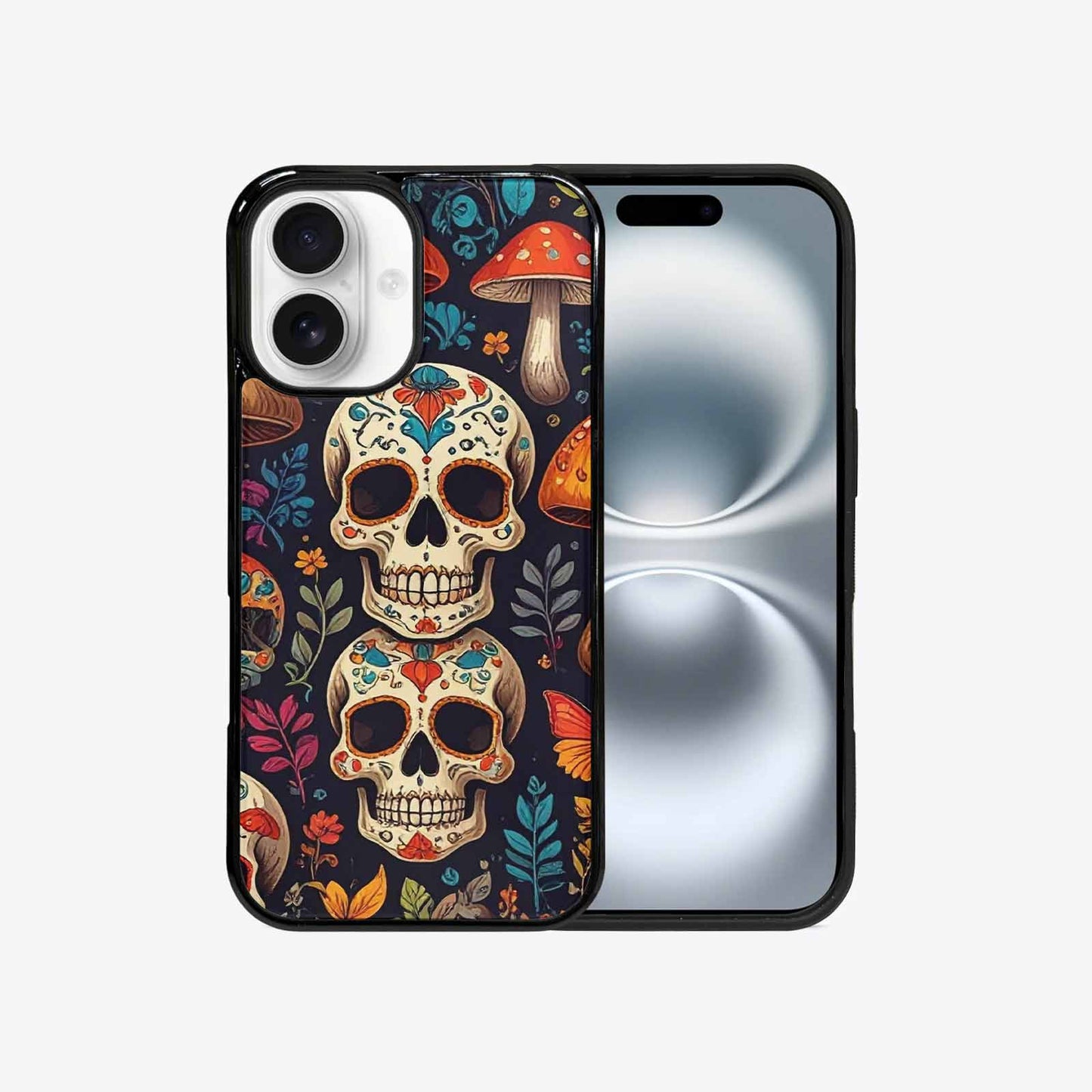 iPhone 16 Case — Mushrooms And Skulls, Custom Phone Case
