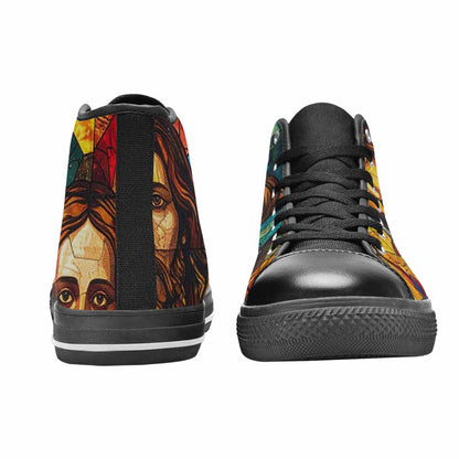 WOMEN'S Jesus Face Small High Top Canvas Neon Fantasy Shoes