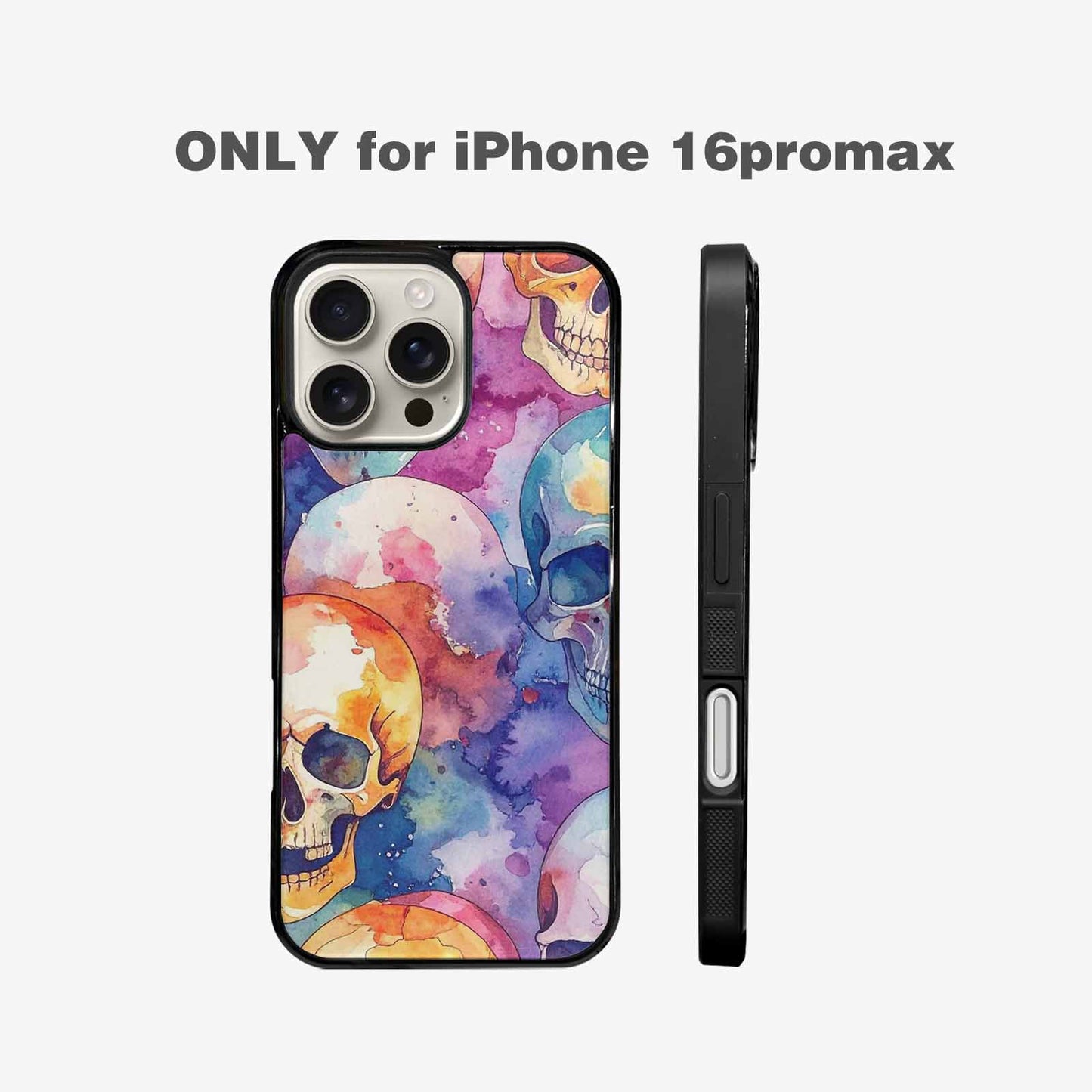 iPhone 16 Pro Max Case — Kulls Watercolor Skulls Small Skull Pattern, Personalized Phone Case