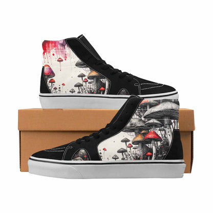 MEN'S Mushrooms Black & Red Ink High Top Canvas Custom Design Neon Fantasy Custom Sneakers