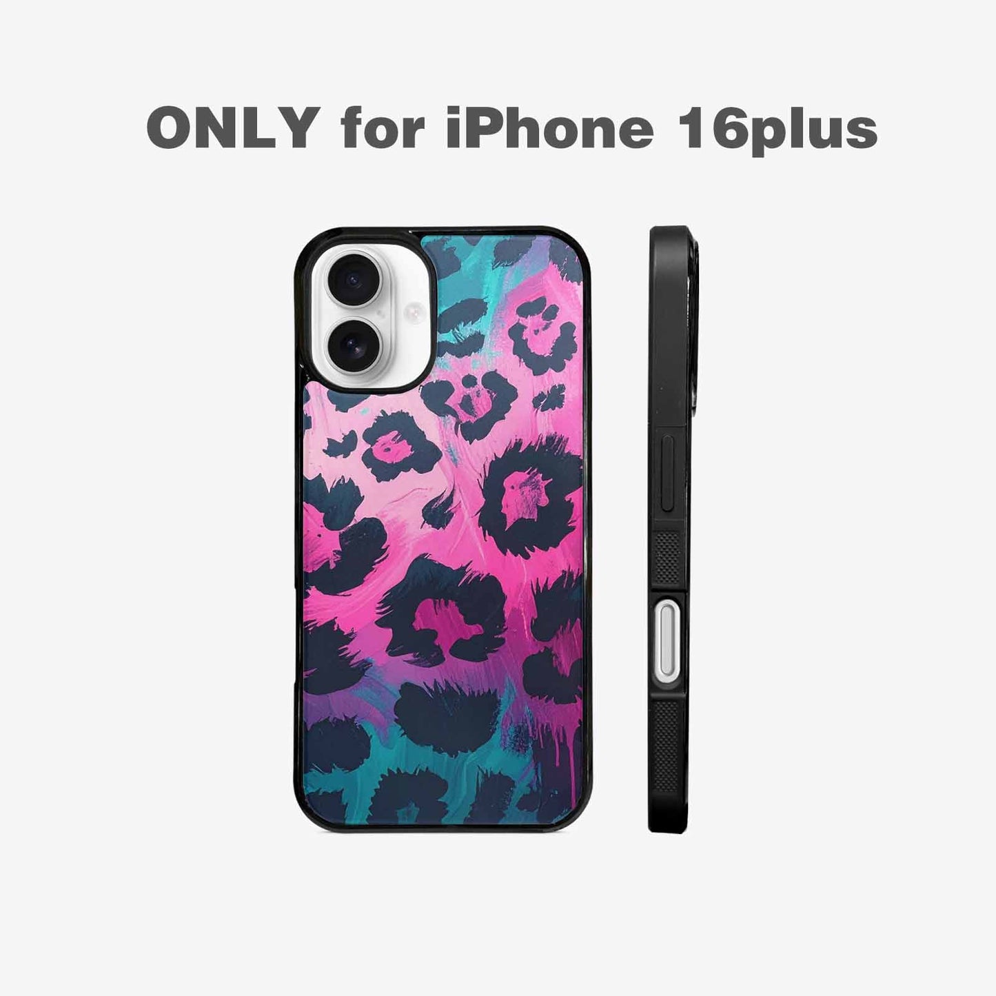 iPhone 16 Plus Case — Leopard Neon Pink Teal Airbrush, Unique Phone Case Design