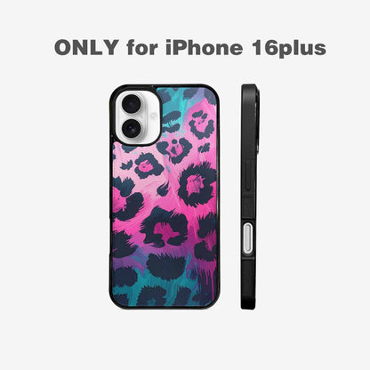 iPhone 16 Plus Case — Leopard Neon Pink Teal Airbrush, Unique Phone Case Design
