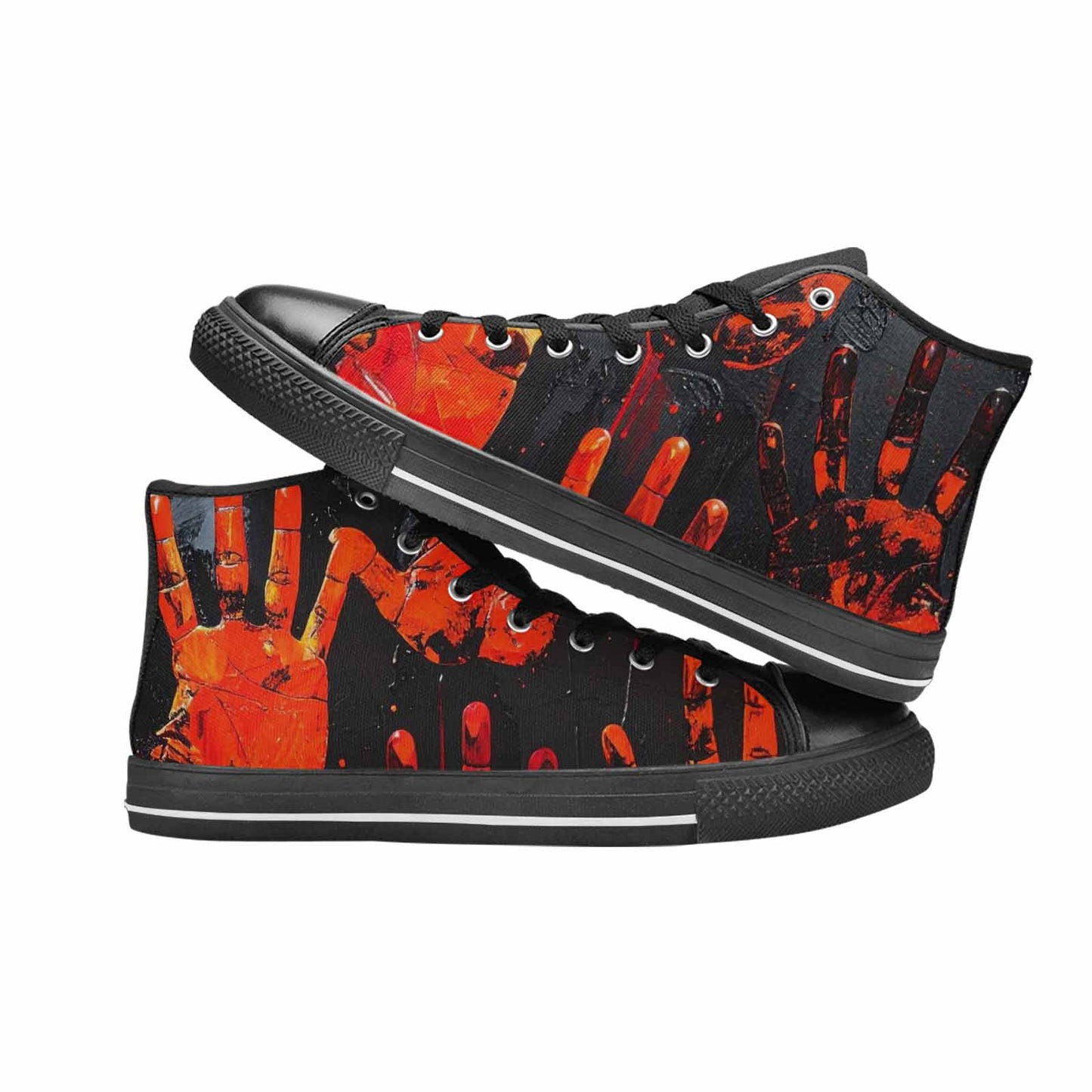WOMEN'S Halloween Splatter Handprint High Top Canvas Wallpaper Art Custom Sneakers