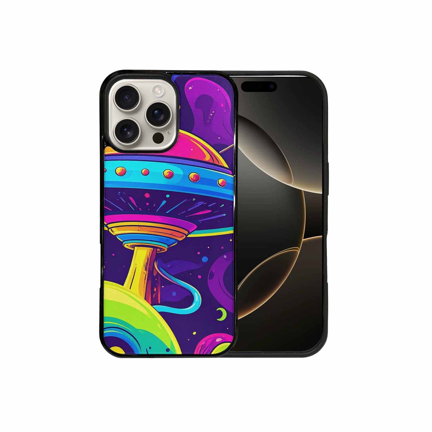 iPhone 16 Pro Max Case — Alien Ufo Cartoon Art Pattern Groovy, Unique Phone Case Design