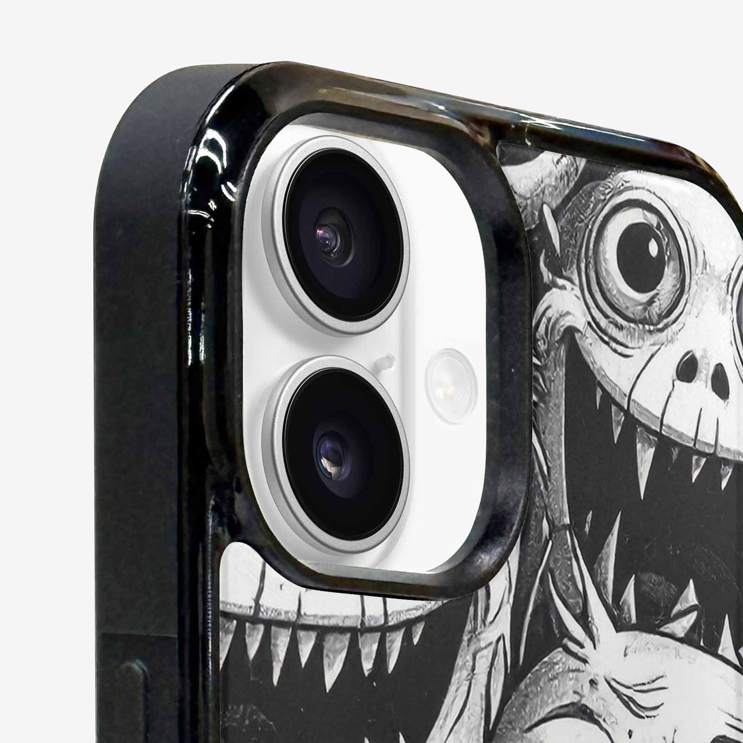 iPhone 16 Plus Case — Black And White Monster Face Collage, Custom Print Case Cover