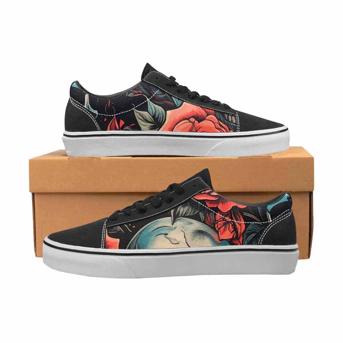 WOMEN'S Skulls Roses Biker Tattoo Canvas Lace-Up Cottagecore Custom Shoes
