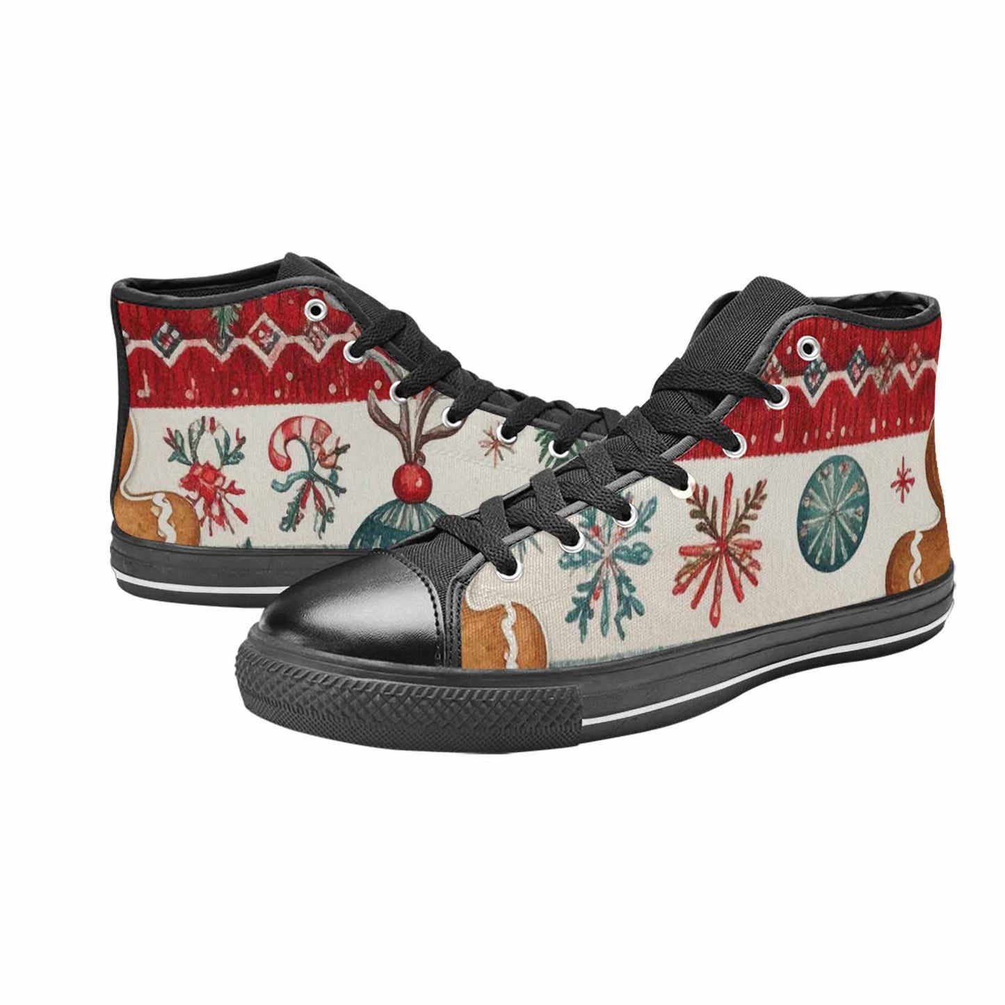WOMEN'S Christmas Holly Snowflake High Top Canvas Surreal Custom Sneakers