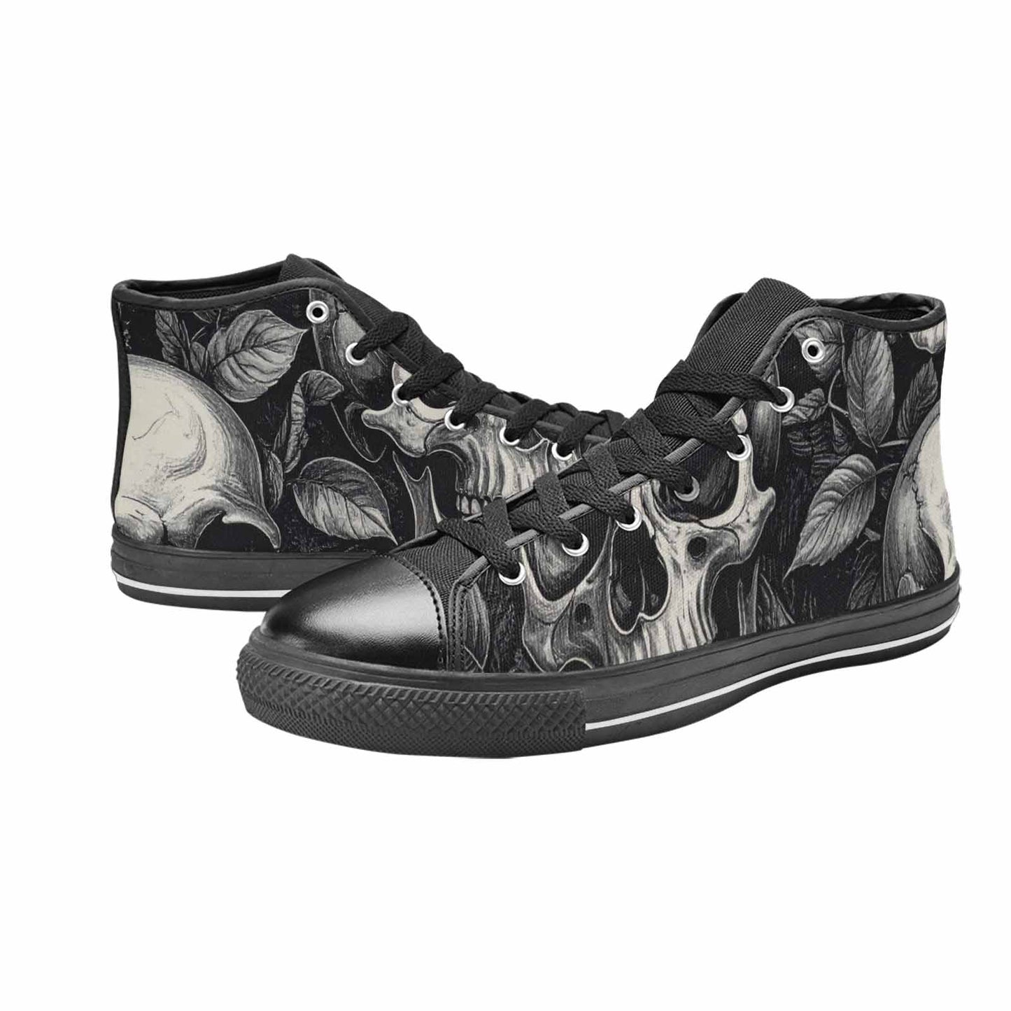 WOMEN'S Skulls Roses Black Ink High Top Canvas Vibrant Chaos Custom Sneakers