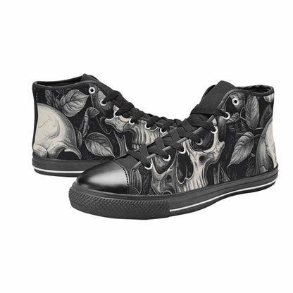 WOMEN'S Skulls Roses Black Ink High Top Canvas Vibrant Chaos Custom Sneakers