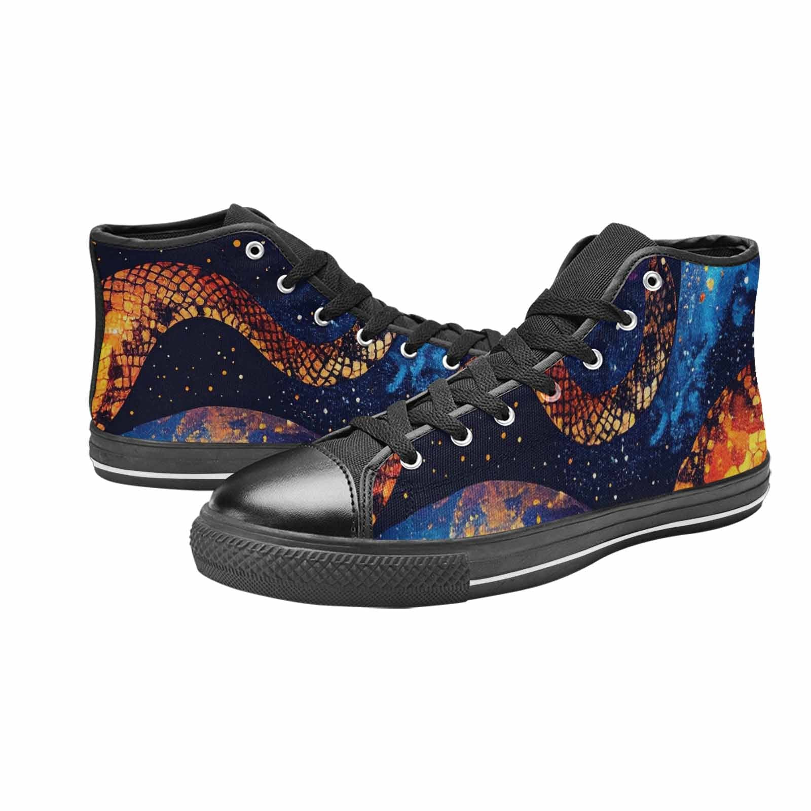 WOMEN'S Galaxy Snake Print High Top Canvas Vivid Custom Sneakers