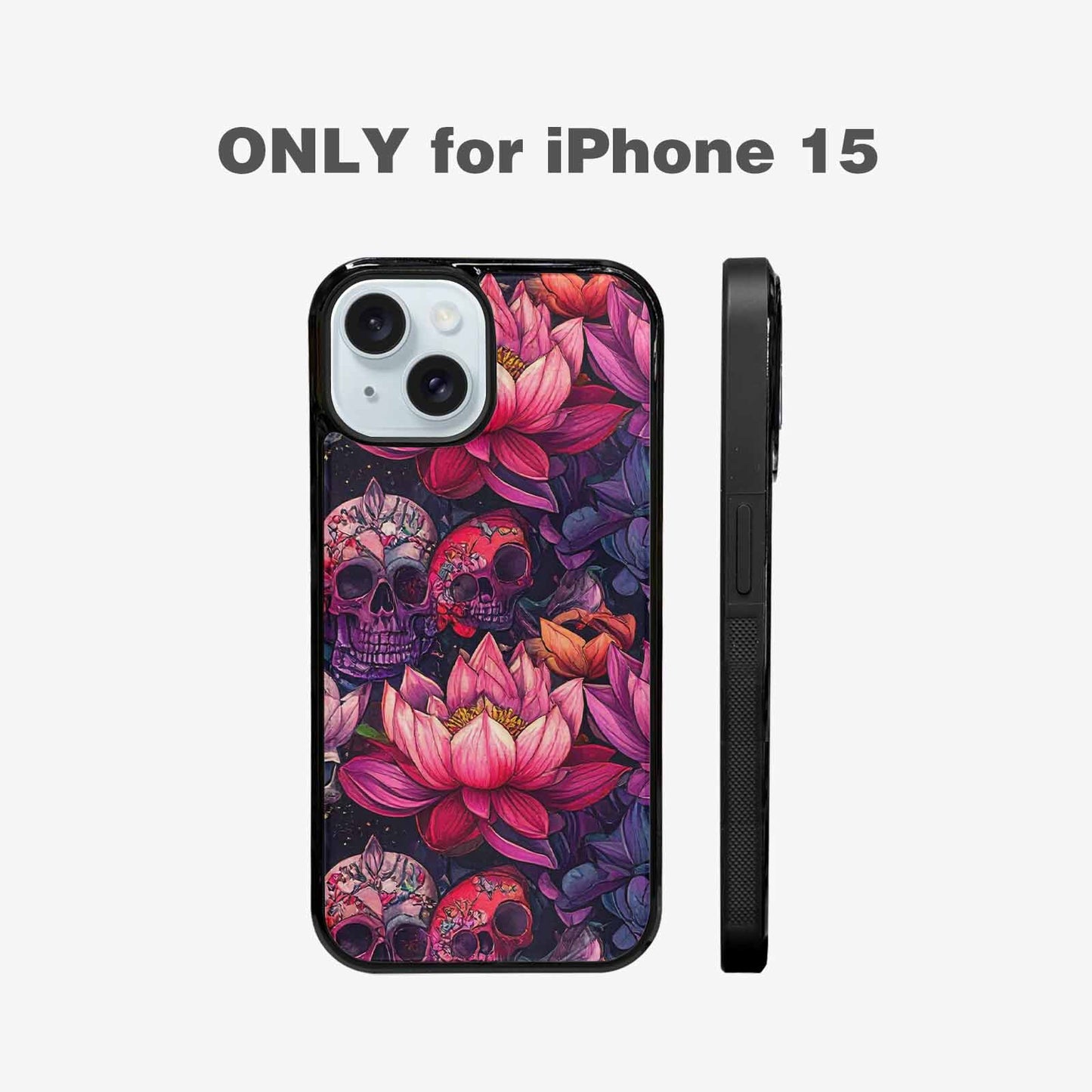 iPhone 15 Case — Lotus Skulls, Custom Printed Phone Case