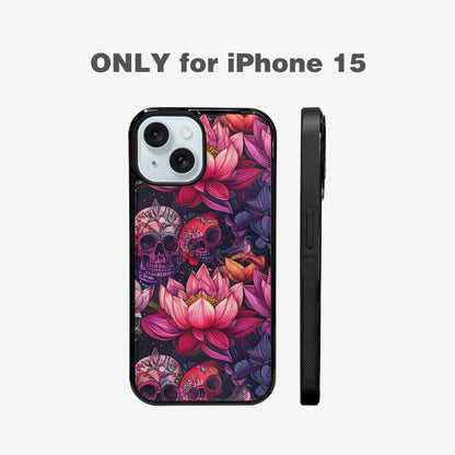 iPhone 15 Case — Lotus Skulls, Custom Printed Phone Case