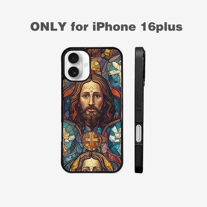 iPhone 16 Plus Case — Jesus Face Small Cross And Faith, Personalized Phone Case