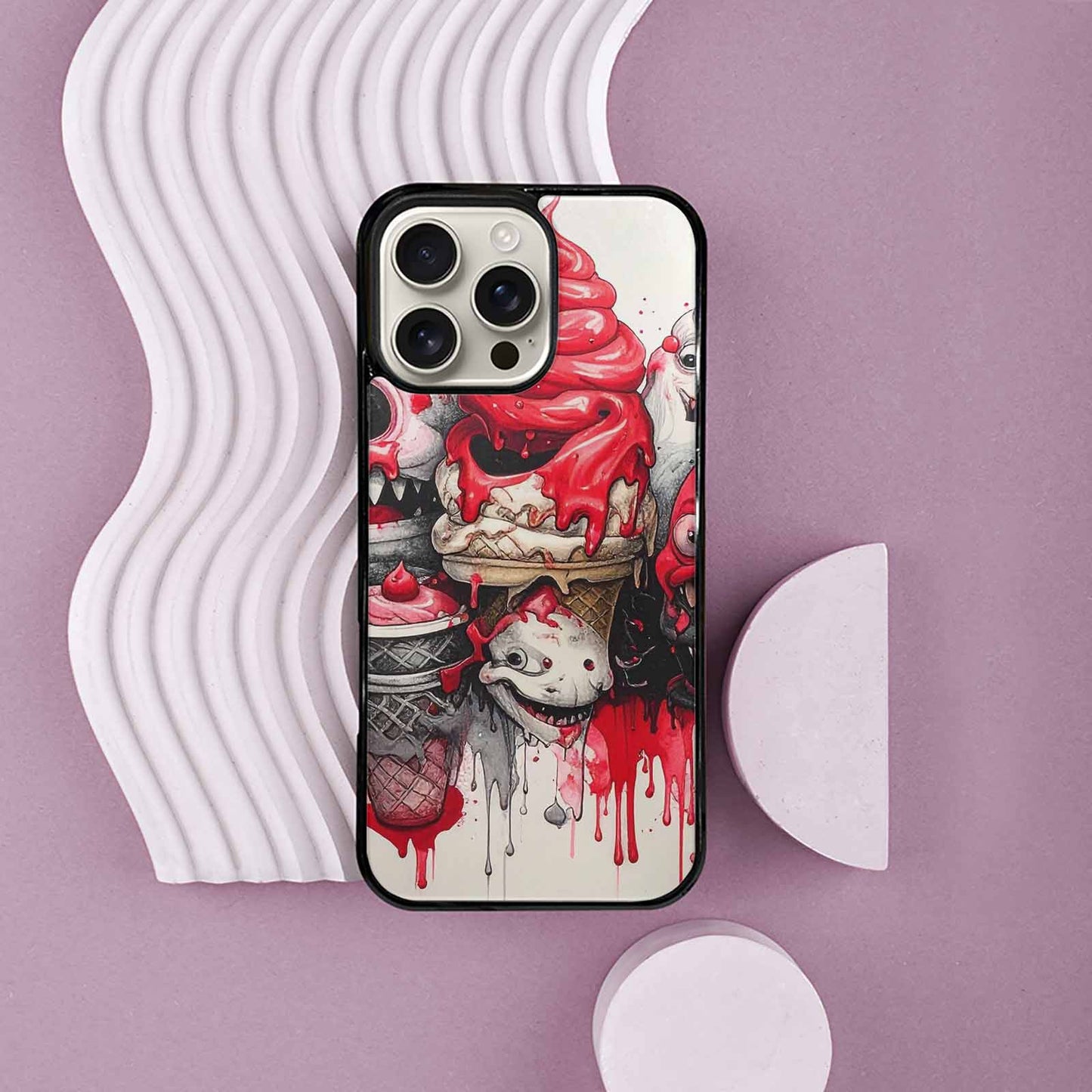 iPhone 16 Pro Max Case — Ice Cream Monsters Black Red Ink, Custom Designed Case Cover