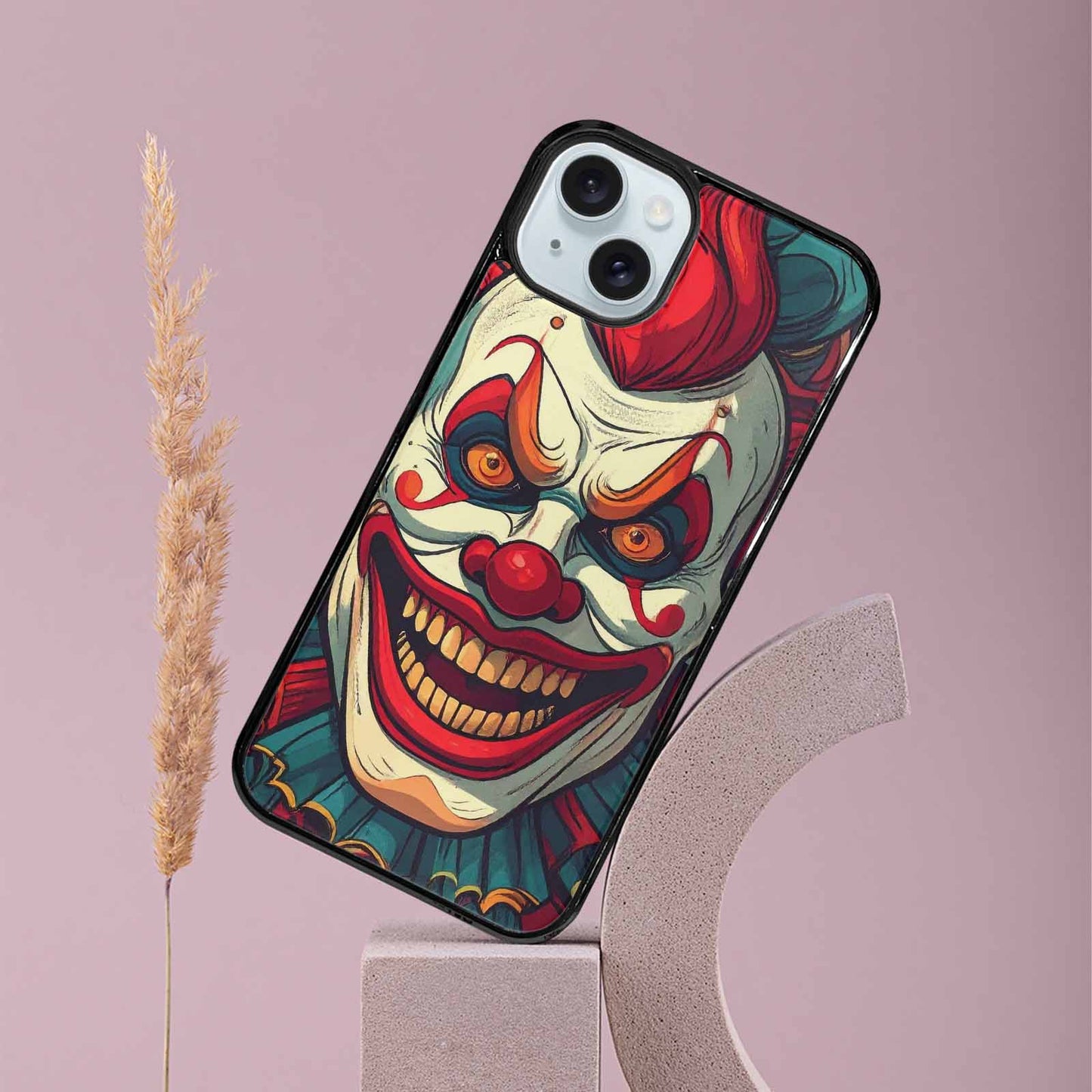 iPhone 15 Plus Case — Evil Circus Heads Faces Overlapping Patterns, Customized Protective Case
