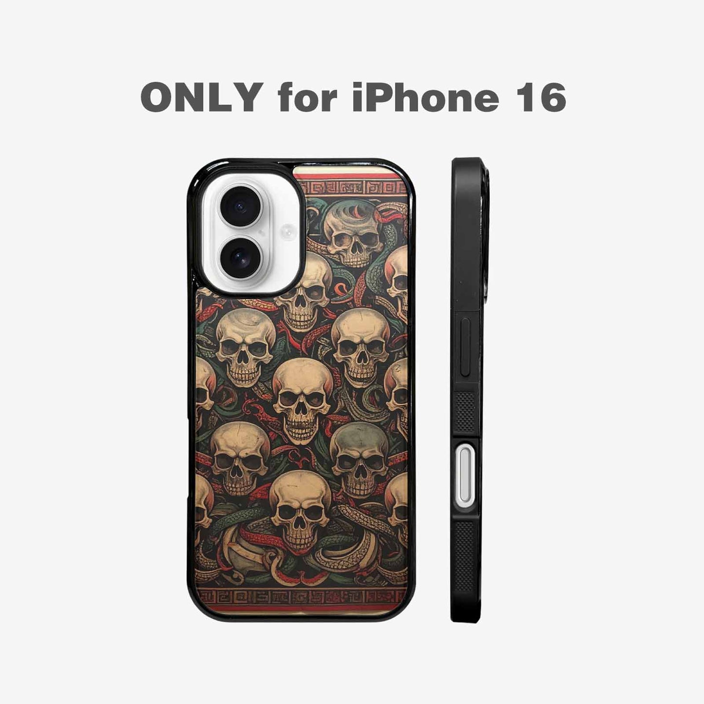 iPhone 16 Case — Traditional Tattoo Style Skulls Entwined With, Custom Made Phone Cover