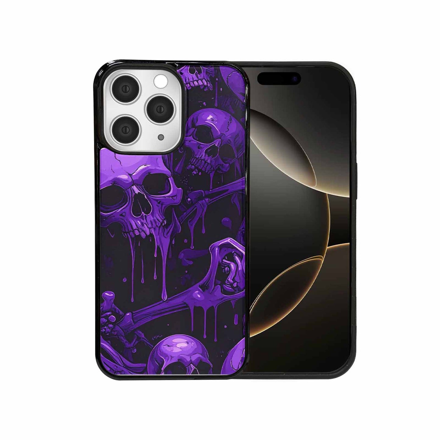 iPhone 15 Pro Max Case — Monochrome Purple Skeletons Neon Drip Melting, Custom Phone Case