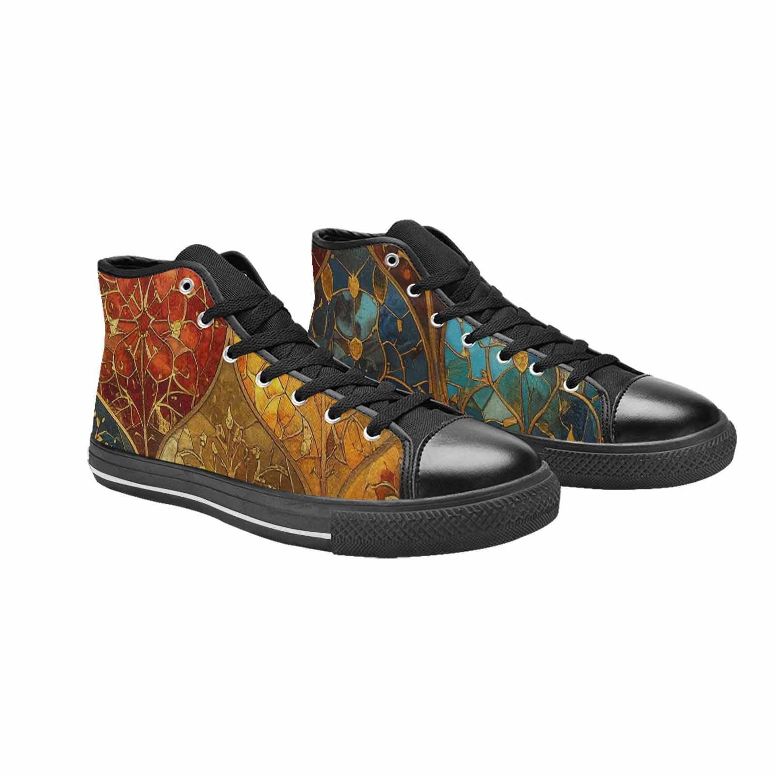MEN'S Klimt-Style Gold Leaf High Top Canvas Neon Fantasy Custom Sneakers