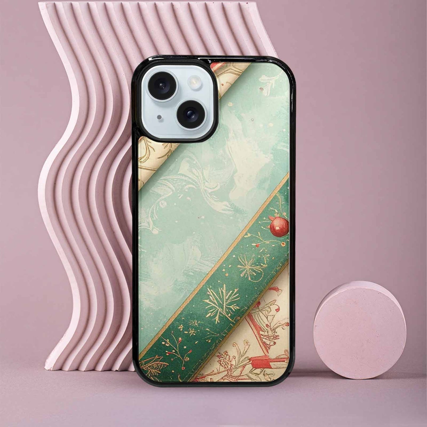 iPhone 15 Case — Christmas Wrapping Paper Pattern Art Wallpaper, Unique Phone Case Design