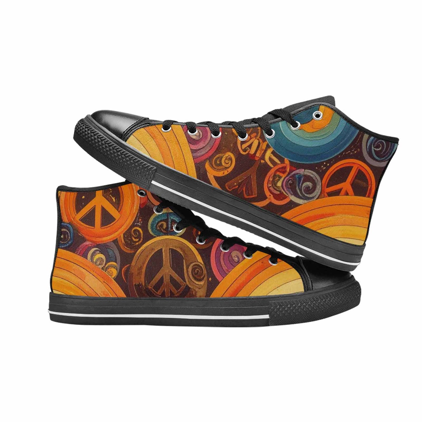 WOMEN'S Groovy 70S Peace High Top Canvas Grunge Custom Shoes