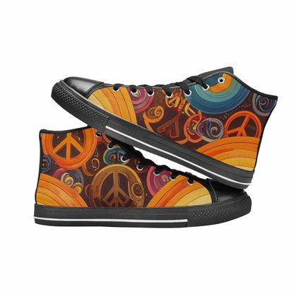 WOMEN'S Groovy 70S Peace High Top Canvas Grunge Custom Shoes
