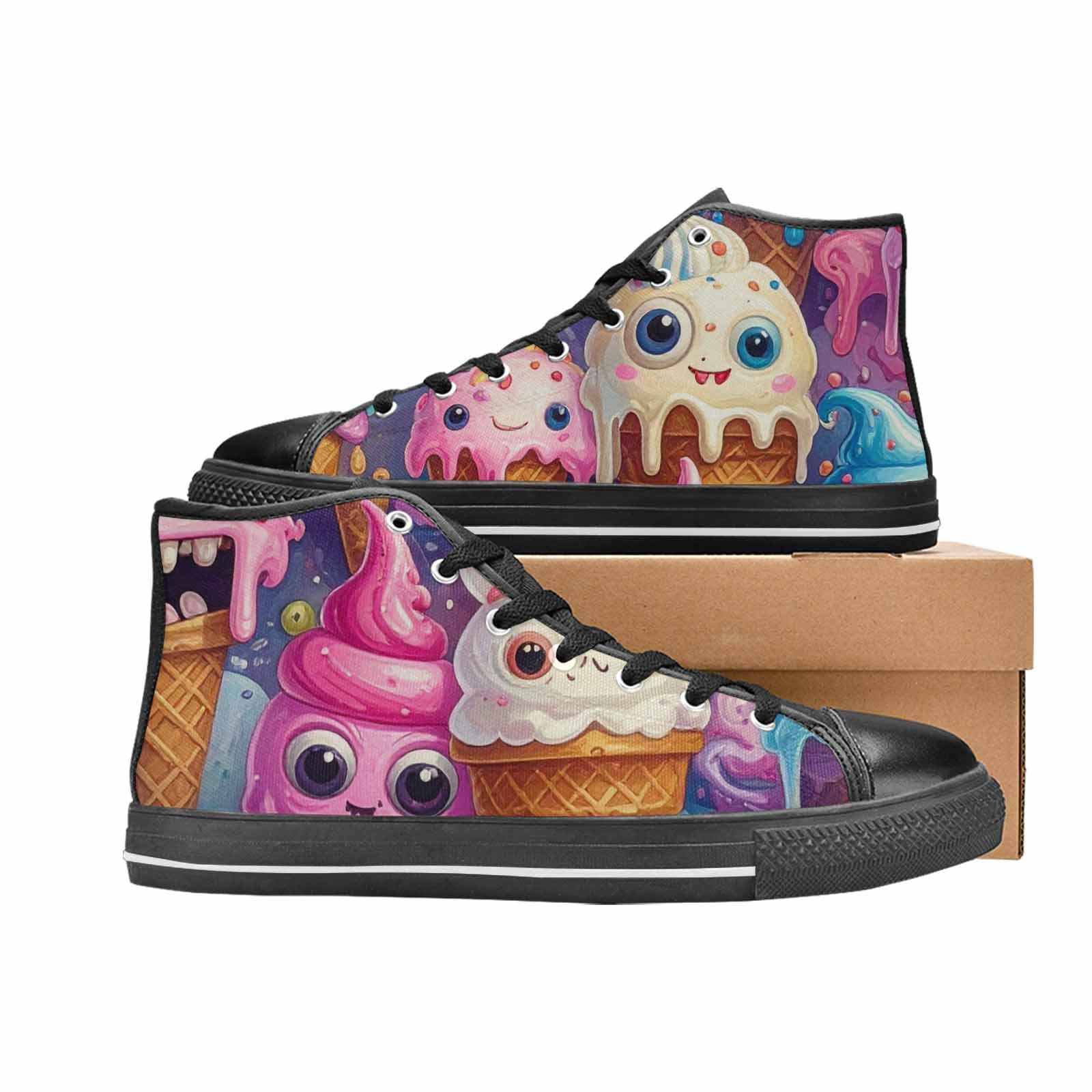 MEN'S Melting Icecream Cone Monster High Top Canvas Surreal Sneakers