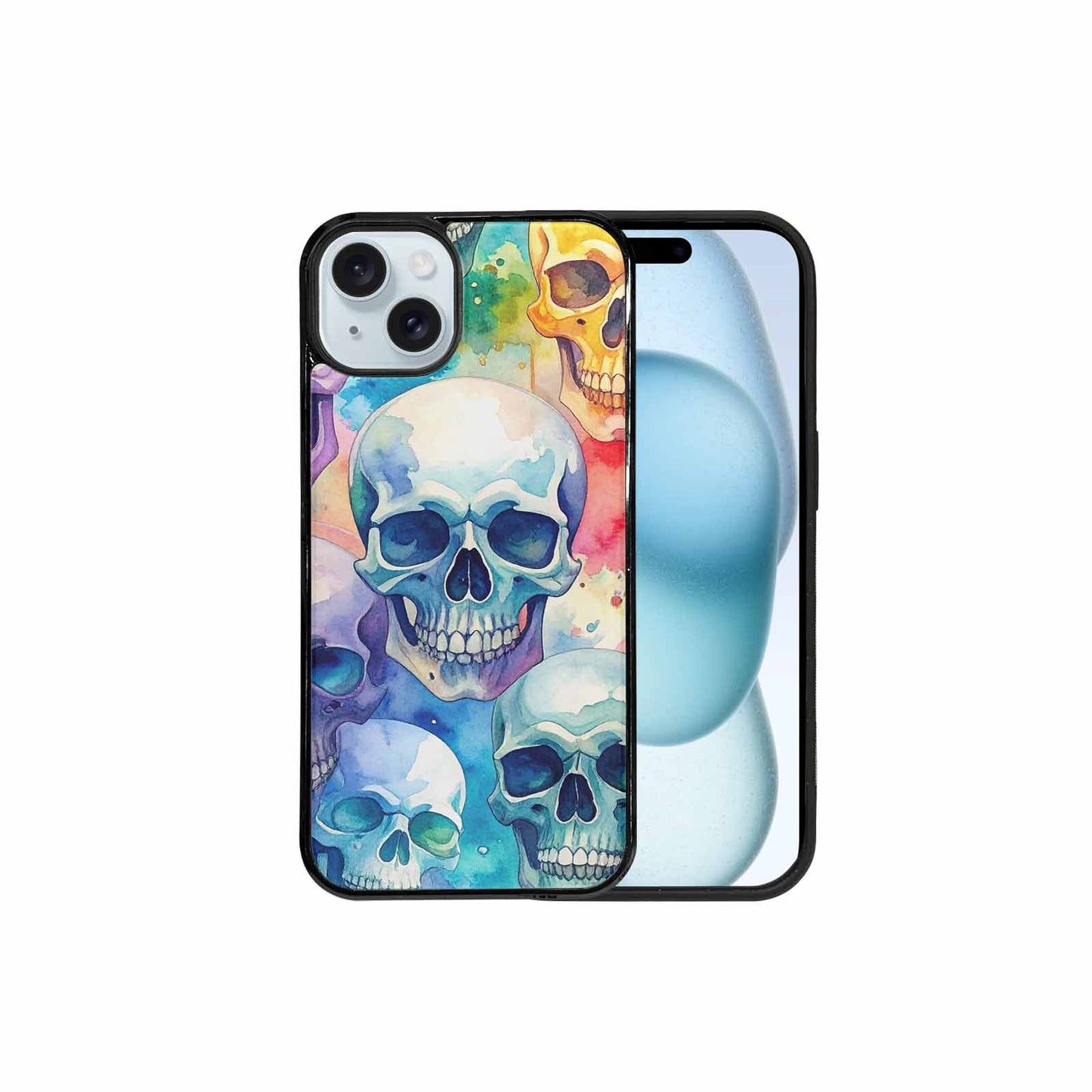 iPhone 15 Plus Case — Kulls Watercolor Skulls Small Skull Pattern, Custom Made Phone Cover