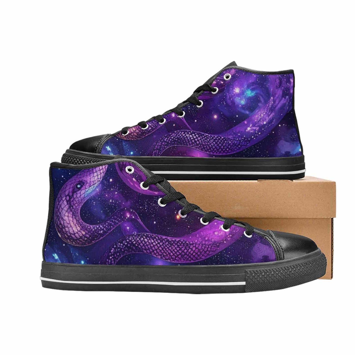 WOMEN'S Galaxy Snake Print High Top Canvas Surreal Shoes