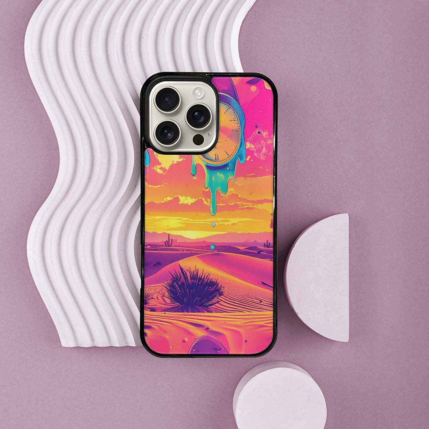 iPhone 16 Pro Max Case — Surrealist Dreamscape Pattern Melting Clocks Desert, Custom Made Phone Cover