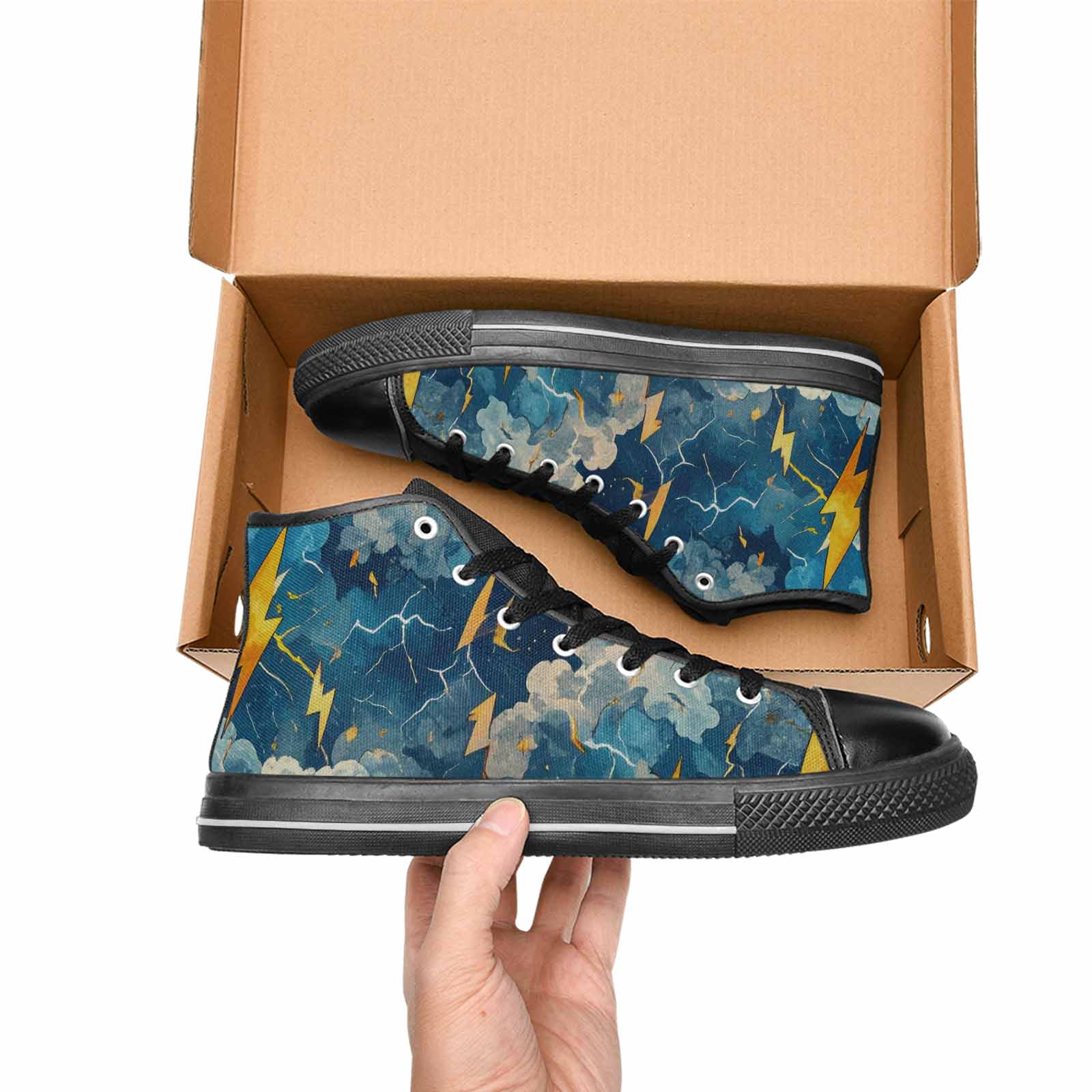 WOMEN'S Lightning Bolt High Top Canvas Grunge Custom Shoes