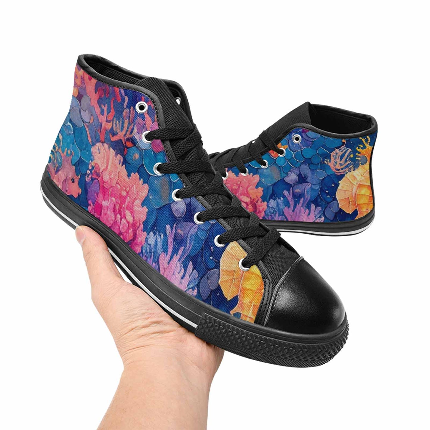 MEN'S Fish Scale Coral High Top Canvas Cottagecore Sneakers