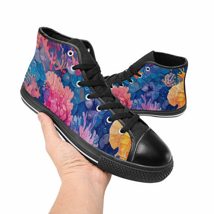 MEN'S Fish Scale Coral High Top Canvas Cottagecore Sneakers