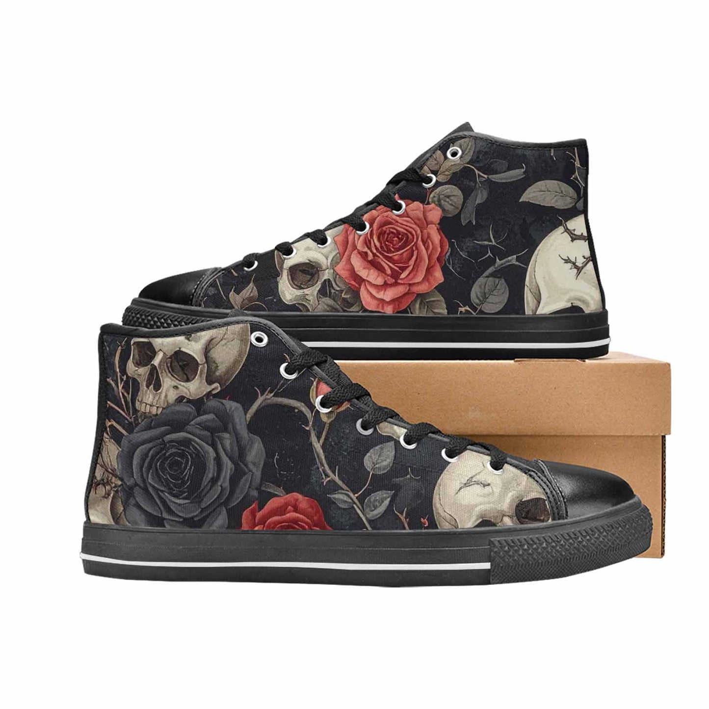 MEN'S Skulls - Roses High Top Canvas Cottagecore Custom Sneakers