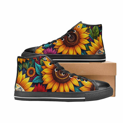 WOMEN'S Sunflower Skulls Print High Top Canvas Aesthetic Custom Sneakers