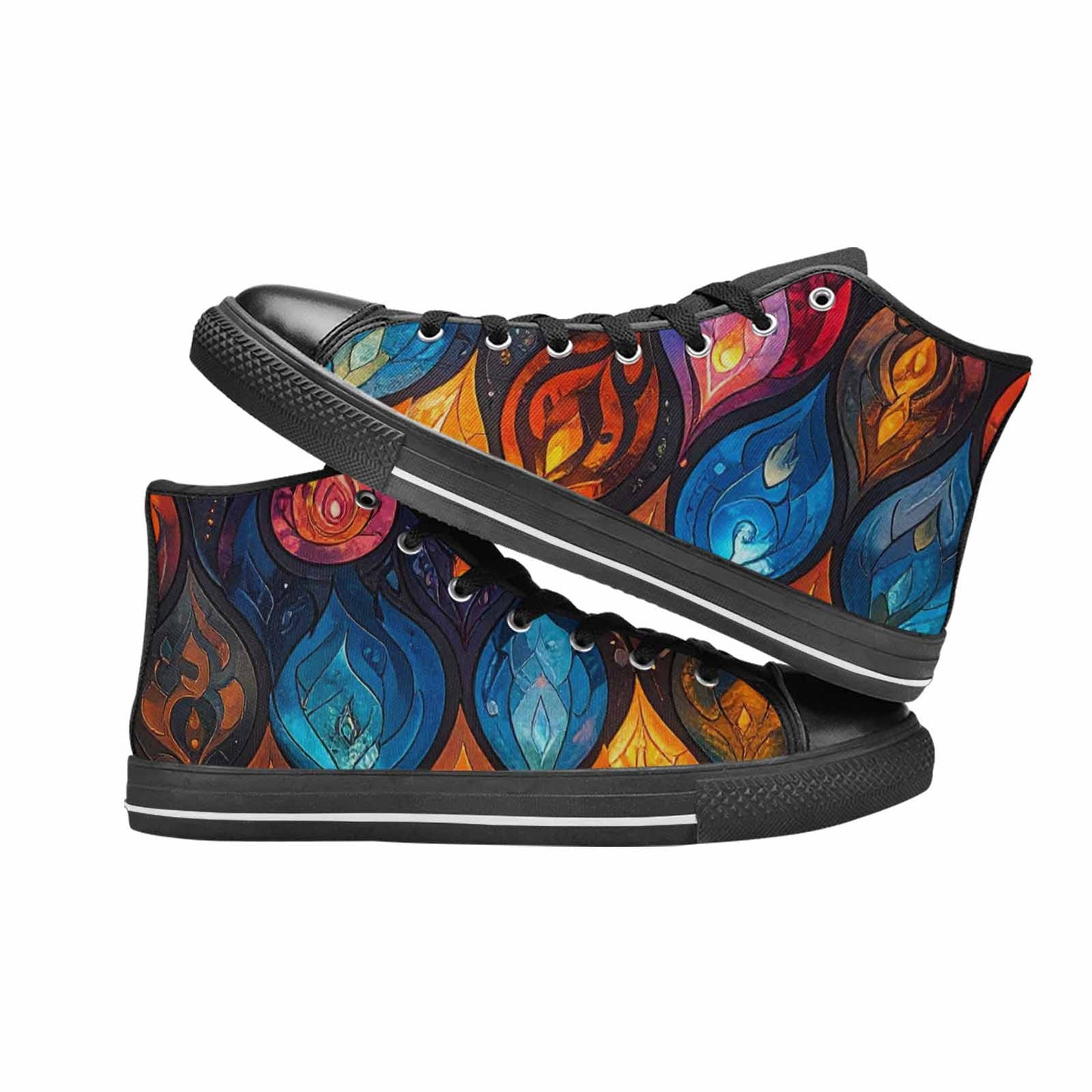 WOMEN'S Fire Flame High Top Canvas Wallpaper Art Sneakers