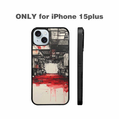 iPhone 15 Plus Case — Liminal Space Fragment Black Red Ink, Custom Print Case Cover