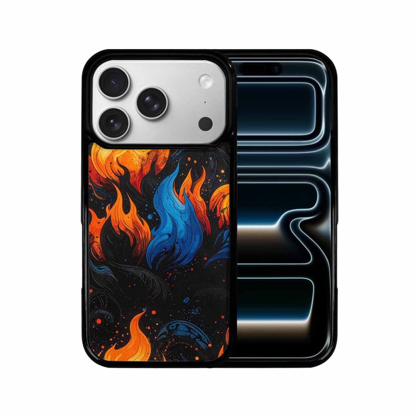 iPhone 17 Pro Case — Black Blue Ink Flame Burst Original, Customized Protective Case
