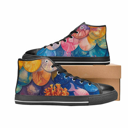 MEN'S Fish Scale Coral High Top Canvas Dreamcore Custom Sneakers