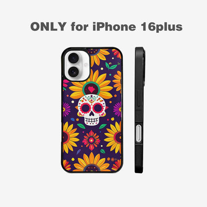 iPhone 16 Plus Case — Sunflowers And Skulls, Custom Printed Phone Case