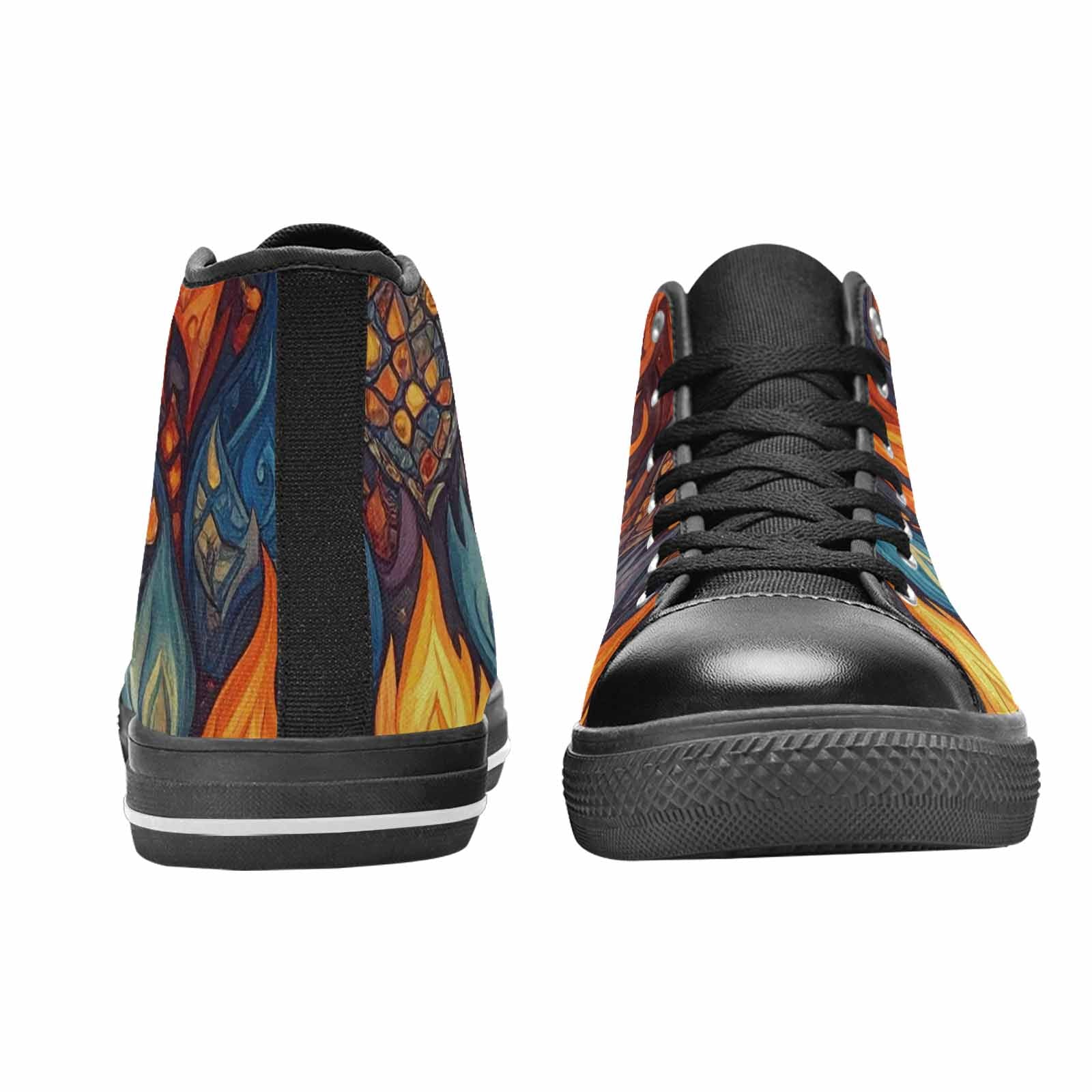 WOMEN'S Fire Flame High Top Canvas Grunge Custom Sneakers